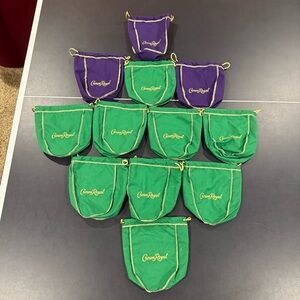 Lot Of 12 Crown Royal Green And Purple Drawstring Medium Size Bags